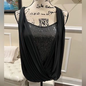 Sleeveless Gray Sequin Draped Top